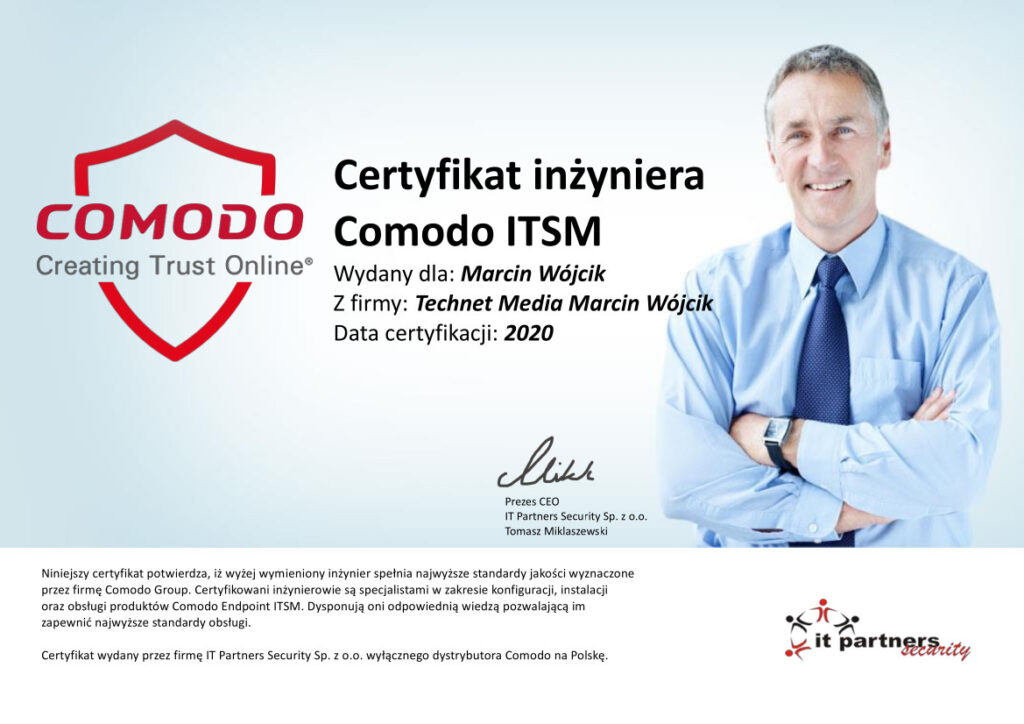 Certyfikat Comodo_Marcin Wójcik