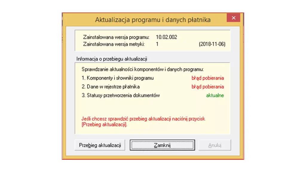 Płatnik ZUS - błąd aktualizacji metryk 325